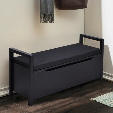 34.5 Ã, 15.5 Ã, 19.5 Inch Shoe Storage Bench with Cushion Seat for Entryway-Black - Black - Shoe Racks & Storage Benches