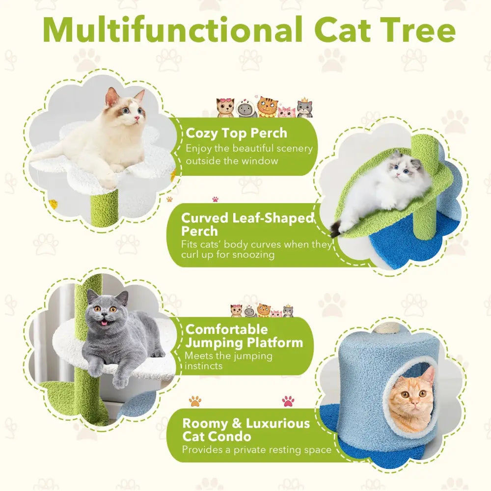 34.5 Inch 4-Tier Cute Cat Tree with Jingling Balls and Condo-Blue - Blue - Cat Trees Condos & Scratchers