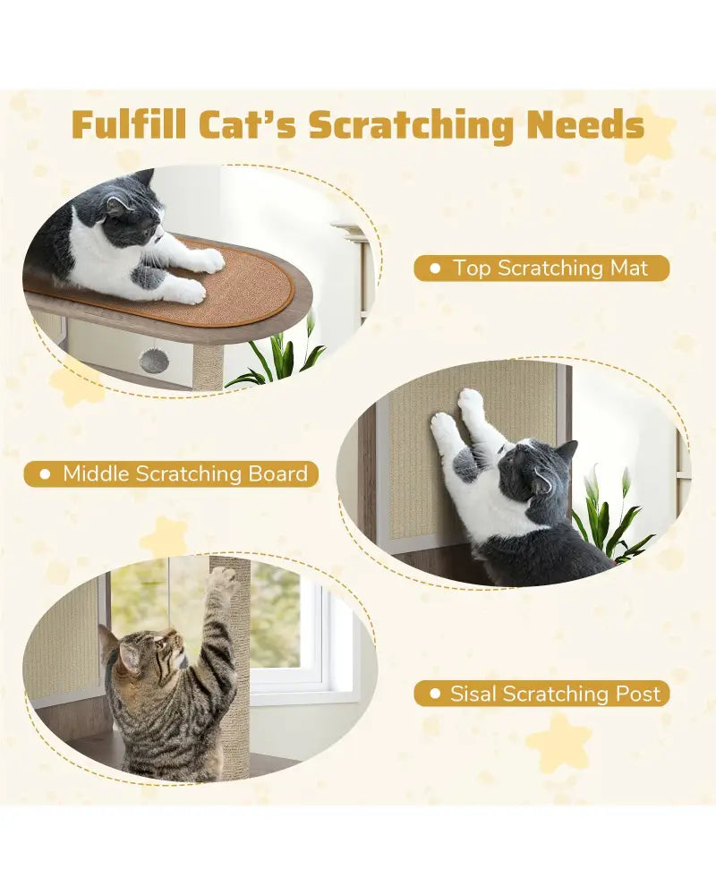 34.5 Inch Cat Tree with Litter Box Enclosure with Sisal Scratching Post and Mat-Gray - Gray - Cat Trees Condos &