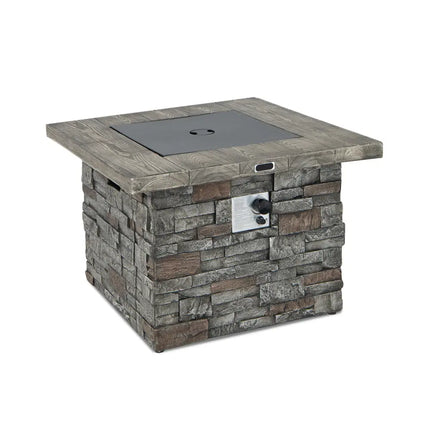 34.5 Inch Square Propane Gas Fire Pit Table with Lava Rock and PVC Cover-Gray - Gray - Fire Pit Tables
