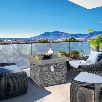34.5 Inch Square Propane Gas Fire Pit Table with Lava Rock and PVC Cover-Gray - Gray - Fire Pit Tables