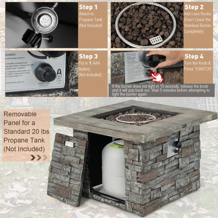 34.5 Inch Square Propane Gas Fire Pit Table with Lava Rock and PVC Cover-Gray - Gray - Fire Pit Tables