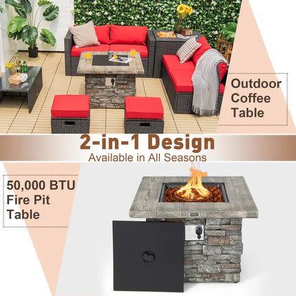 34.5 Inch Square Propane Gas Fire Pit Table with Lava Rock and PVC Cover-Gray - Gray - Fire Pit Tables