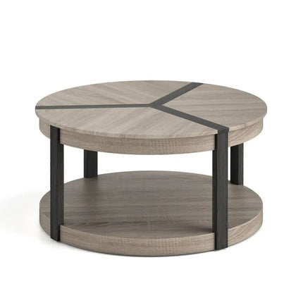 34.5" Rubber Wood 2-Tier Round Center Table with Spacious Tabletop and Storage Shelf-Gray Costway