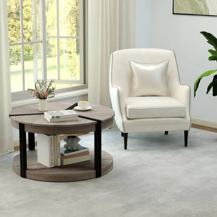 34.5" Rubber Wood 2-Tier Round Center Table with Spacious Tabletop and Storage Shelf-Gray Costway