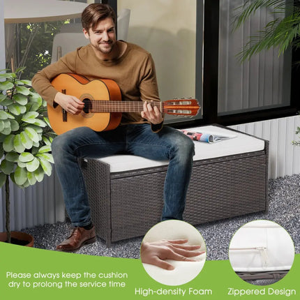 34 Gallon Patio Storage Bench with Seat Cushion and Zippered Liner - Brown - Garages