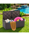 34 Gallon Patio Storage Bench with Seat Cushion and Zippered Liner - Brown - Garages