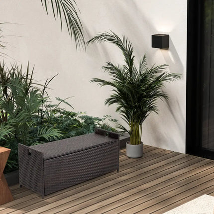 34 Gallon Patio Storage Bench with Seat Cushion and Zippered Liner - Brown - Garages