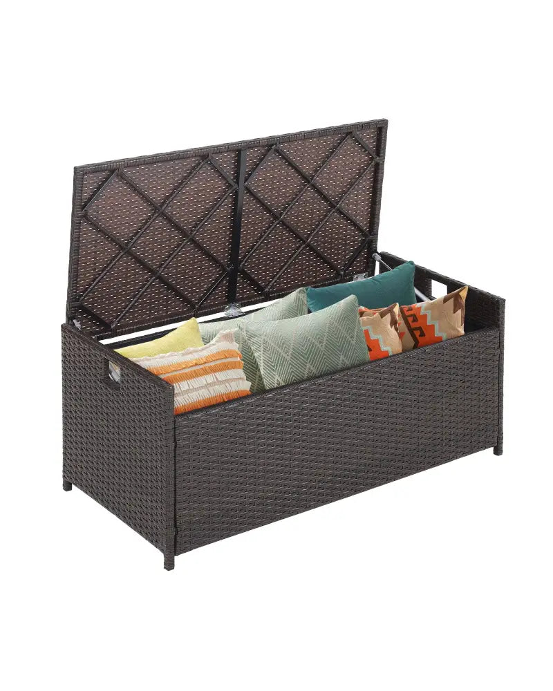 34 Gallon Patio Storage Bench with Seat Cushion and Zippered Liner - Brown - Garages