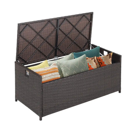 34 Gallon Patio Storage Bench with Seat Cushion and Zippered Liner - Brown - Garages