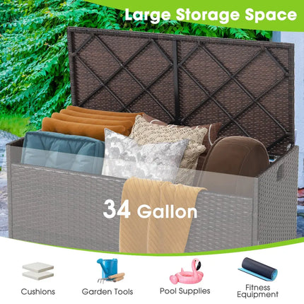 34 Gallon Patio Storage Bench with Seat Cushion and Zippered Liner - Brown - Garages