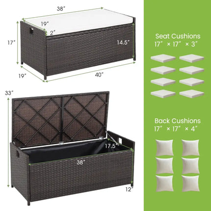 34 Gallon Patio Storage Bench with Seat Cushion and Zippered Liner - Brown - Garages