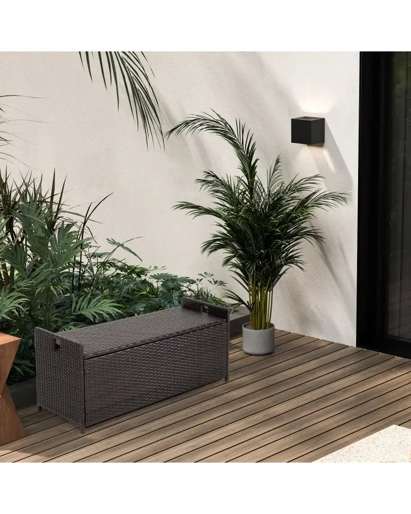 34 Gallon Patio Storage Bench with Seat Cushion and Zippered Liner - Brown - Garages