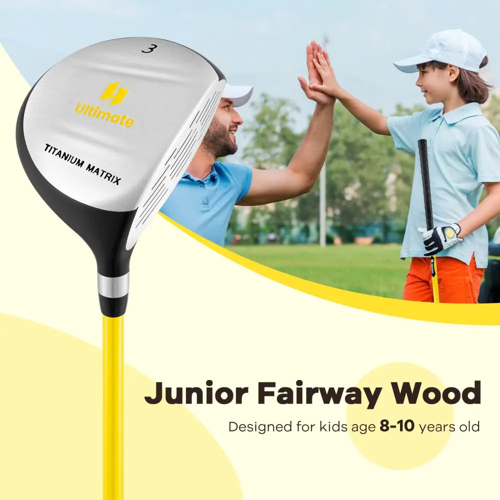 34 Inch 165CC Junior #3 Fairway Wood Golf Club with Fiberglass Shaft for Kids Ages 8-10-Yellow - Yellow - Golf