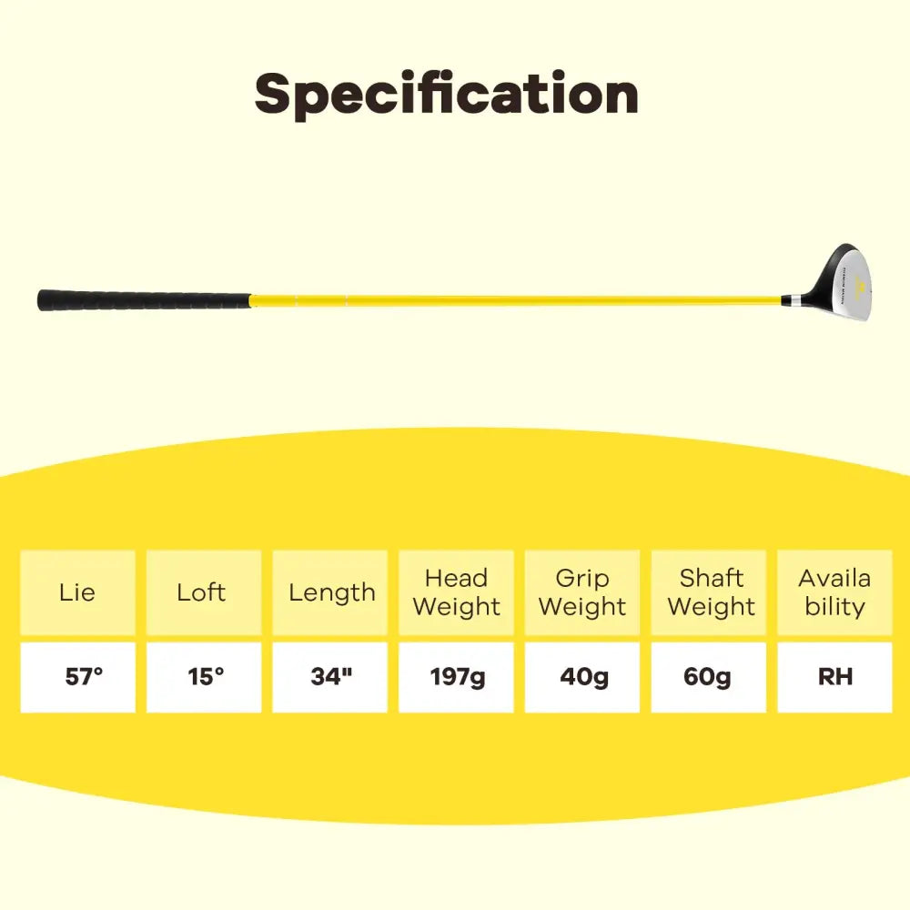 34 Inch 165CC Junior #3 Fairway Wood Golf Club with Fiberglass Shaft for Kids Ages 8-10-Yellow - Yellow - Golf