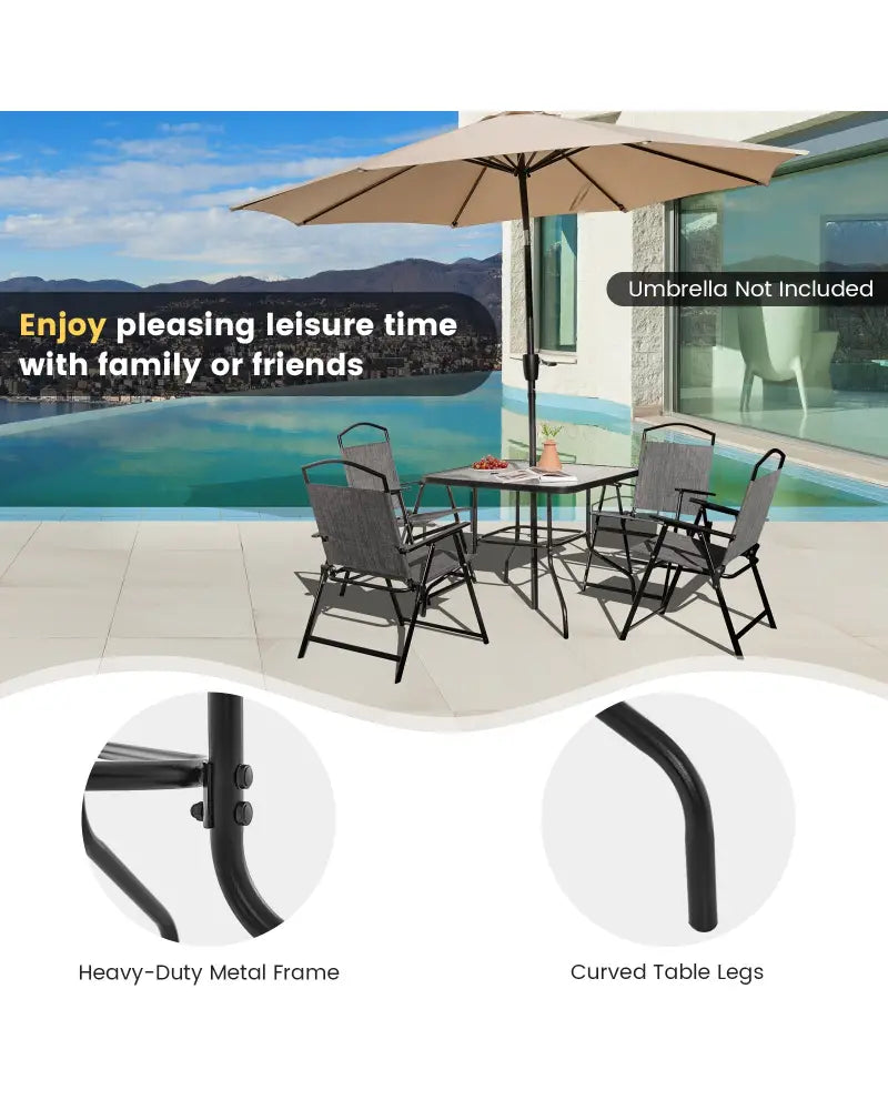 34 Inch Outdoor Dining Table Square Tempered Glass Table with 1.5 Inch Umbrella Hole-Black - Black - Patio Dining Tables
