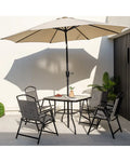 34 Inch Outdoor Dining Table Square Tempered Glass Table with 1.5 Inch Umbrella Hole-Black - Black - Patio Dining Tables
