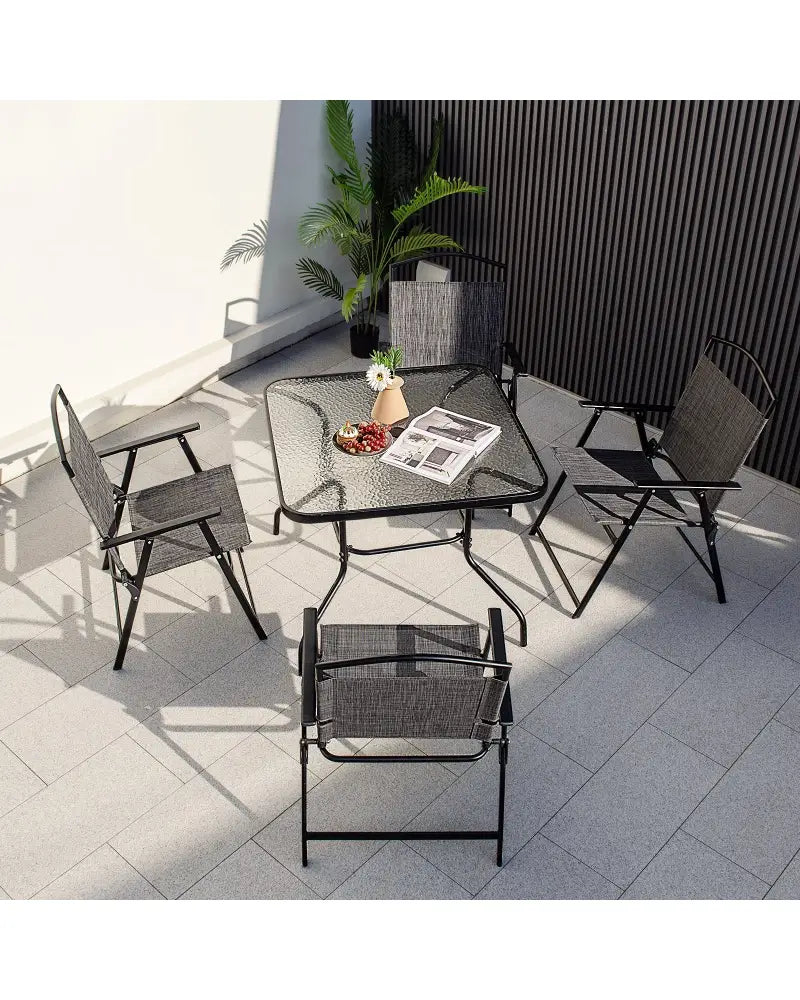34 Inch Outdoor Dining Table Square Tempered Glass Table with 1.5 Inch Umbrella Hole-Black - Black - Patio Dining Tables