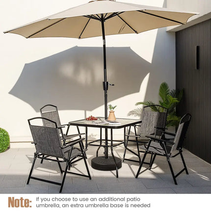 34 Inch Outdoor Dining Table Square Tempered Glass Table with 1.5 Inch Umbrella Hole-Black - Black - Patio Dining Tables