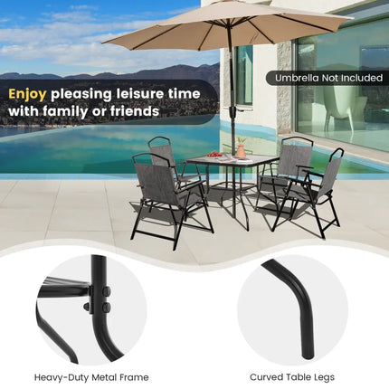 34 Inch Outdoor Dining Table Square Tempered Glass Table with 1.5 Inch Umbrella Hole-Black - Black - Patio Dining Tables