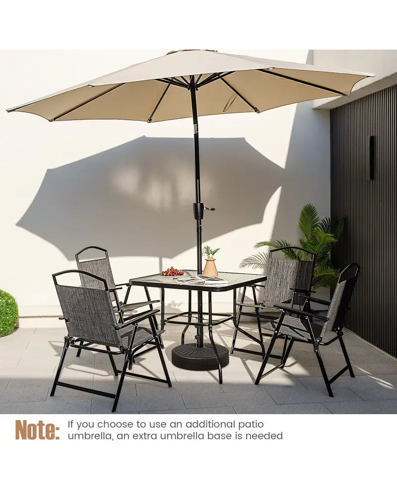 34 Inch Outdoor Dining Table Square Tempered Glass Table with 1.5 Inch Umbrella Hole-Black - Black - Patio Dining Tables