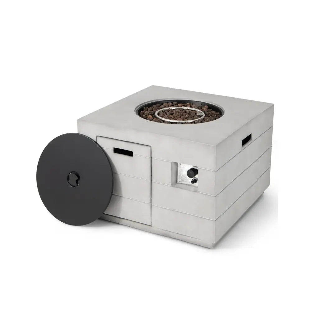 34 Inch Square Concrete Propane Fire Pit Table with Lava Rocks and Cover 50 000 BTU-Gray - Gray - Fire Pit Tables