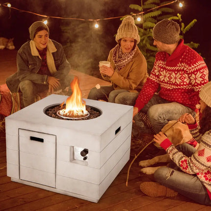 34 Inch Square Concrete Propane Fire Pit Table with Lava Rocks and Cover 50 000 BTU-Gray - Gray - Fire Pit Tables