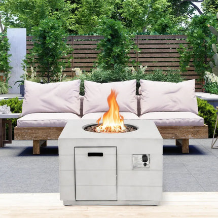 34 Inch Square Concrete Propane Fire Pit Table with Lava Rocks and Cover 50 000 BTU-Gray - Gray - Fire Pit Tables