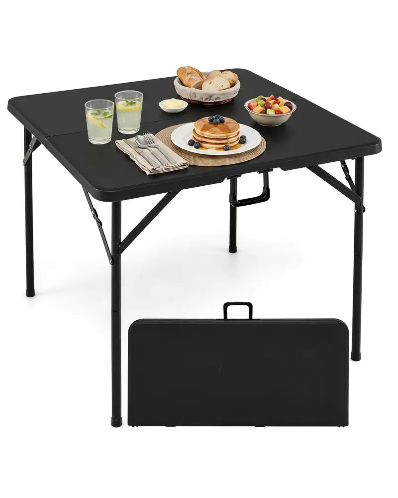 34 Inch Square Foldable Card Table with Carrying Handle-Black - Black - Picnic Tables
