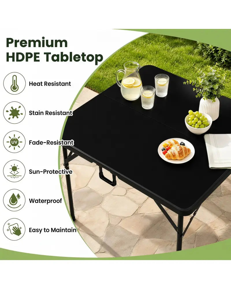34 Inch Square Foldable Card Table with Carrying Handle-Black - Black - Picnic Tables