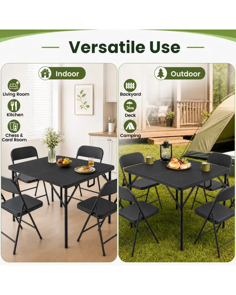 34 Inch Square Foldable Card Table with Carrying Handle-Black - Black - Picnic Tables