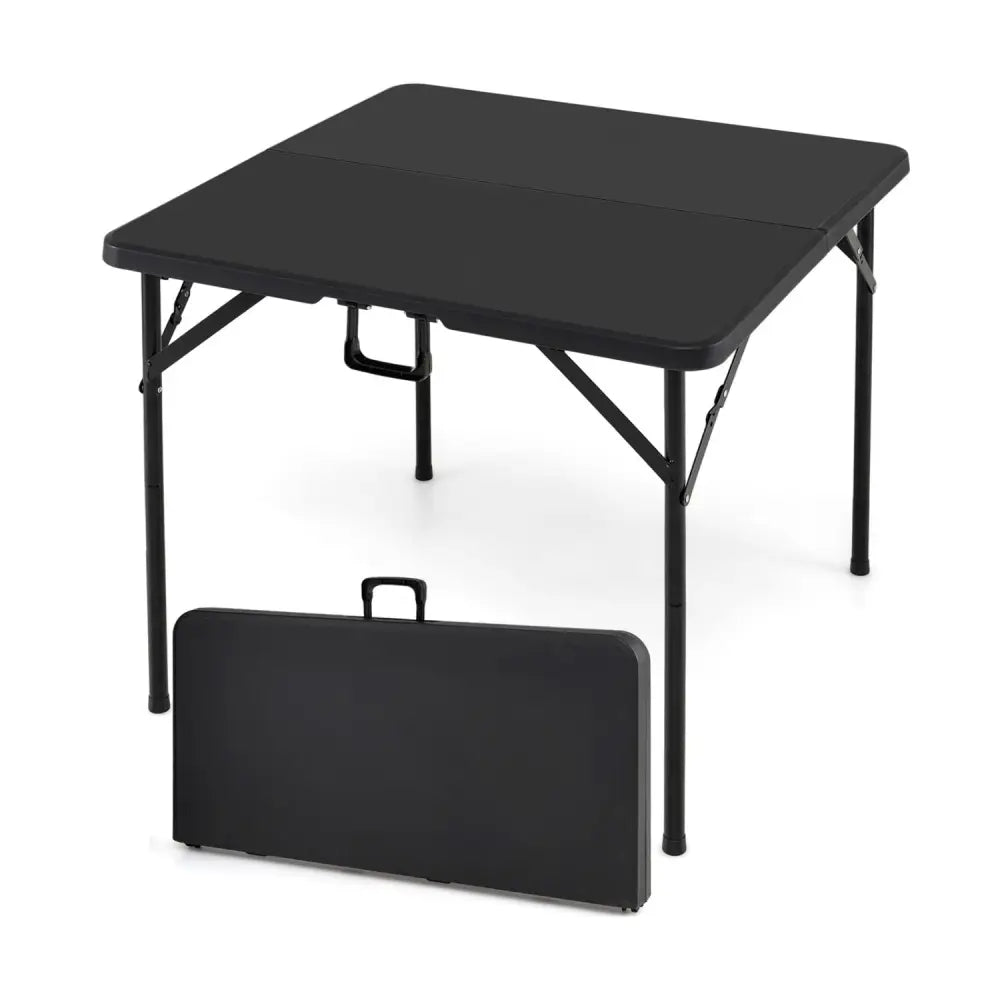 34 Inch Square Foldable Card Table with Carrying Handle-Black - Black - Picnic Tables