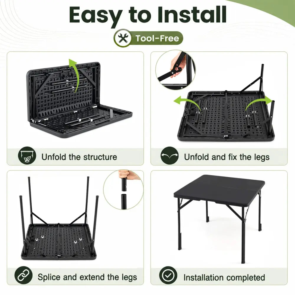 34 Inch Square Foldable Card Table with Carrying Handle-Black - Black - Picnic Tables