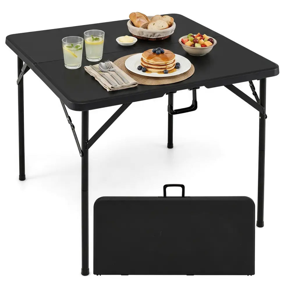 34 Inch Square Foldable Card Table with Carrying Handle-Black - Black - Picnic Tables