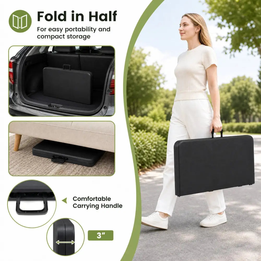 34 Inch Square Foldable Card Table with Carrying Handle-Black - Black - Picnic Tables