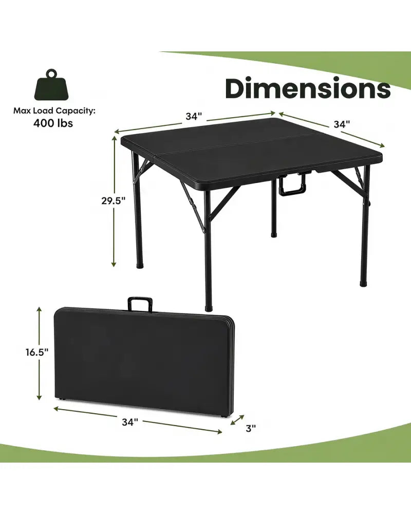 34 Inch Square Foldable Card Table with Carrying Handle-Black - Black - Picnic Tables