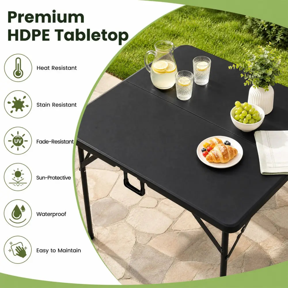 34 Inch Square Foldable Card Table with Carrying Handle-Black - Black - Picnic Tables