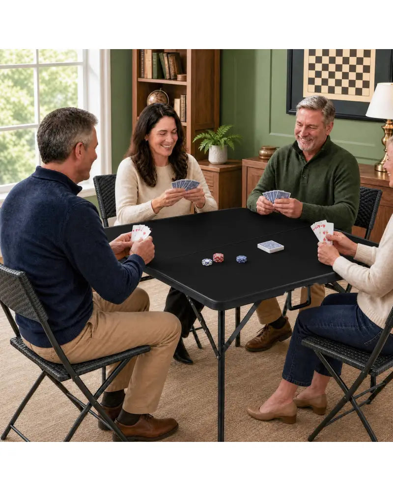 34 Inch Square Foldable Card Table with Carrying Handle-Black - Black - Picnic Tables