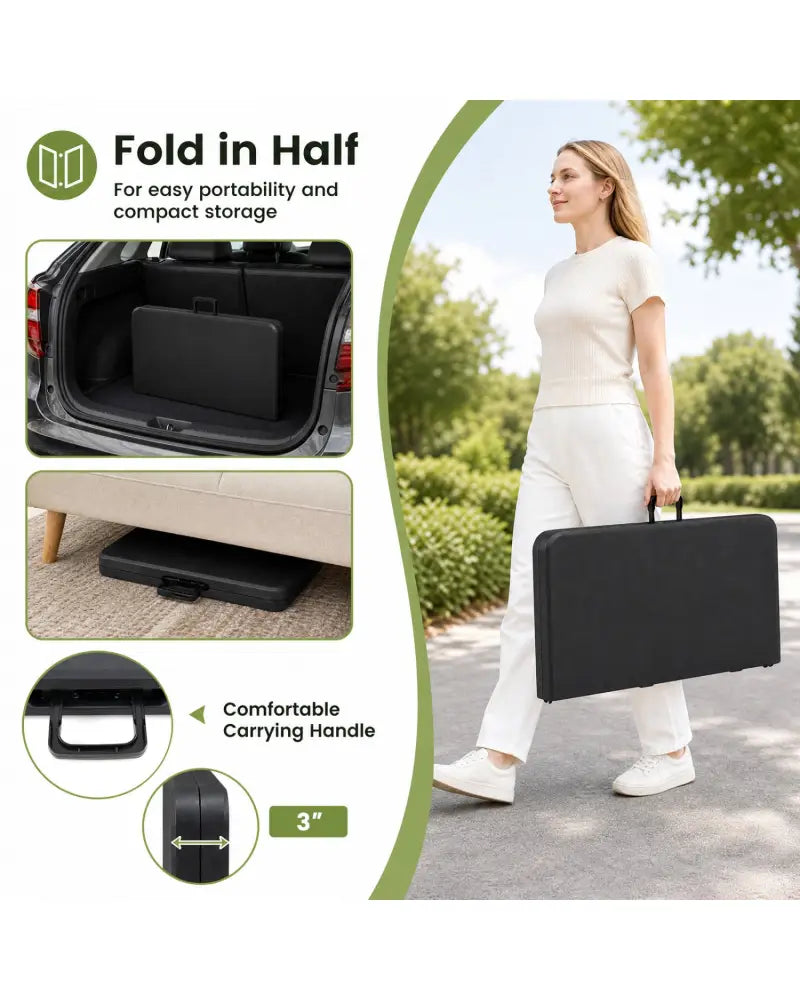 34 Inch Square Foldable Card Table with Carrying Handle-Black - Black - Picnic Tables