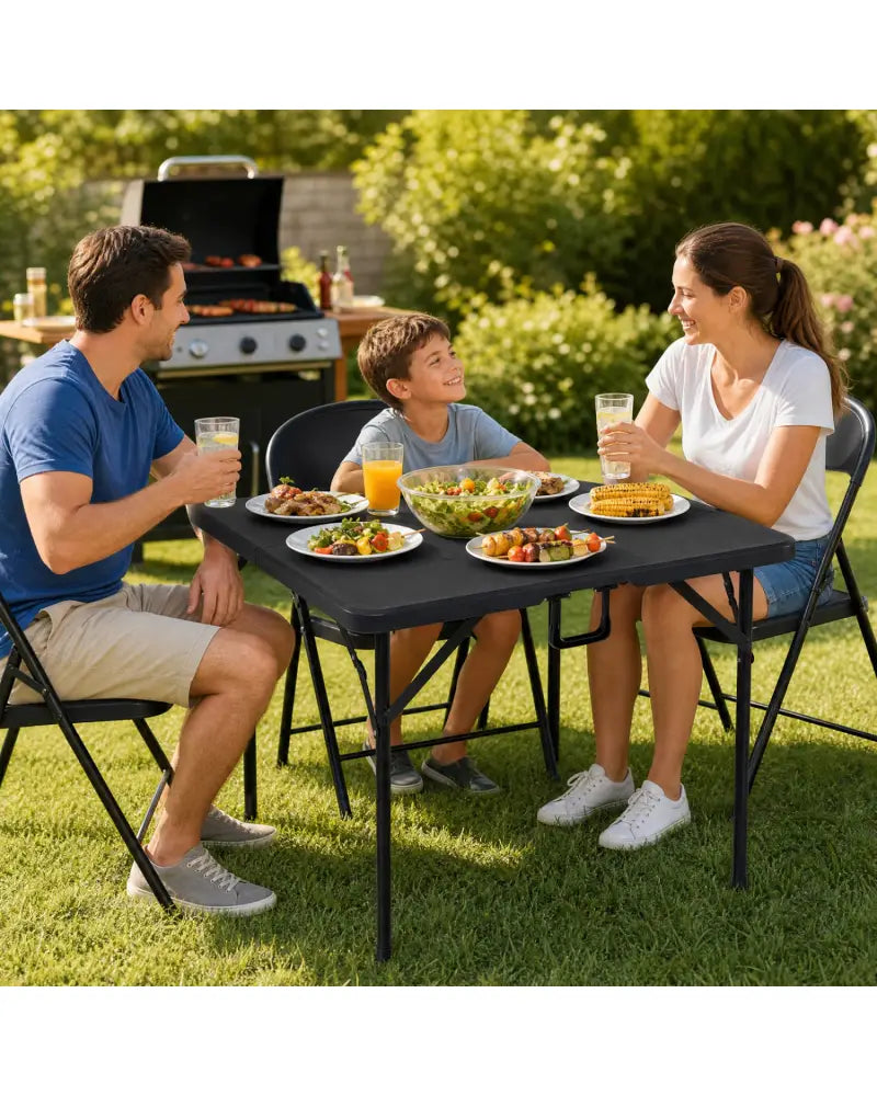 34 Inch Square Foldable Card Table with Carrying Handle-Black - Black - Picnic Tables
