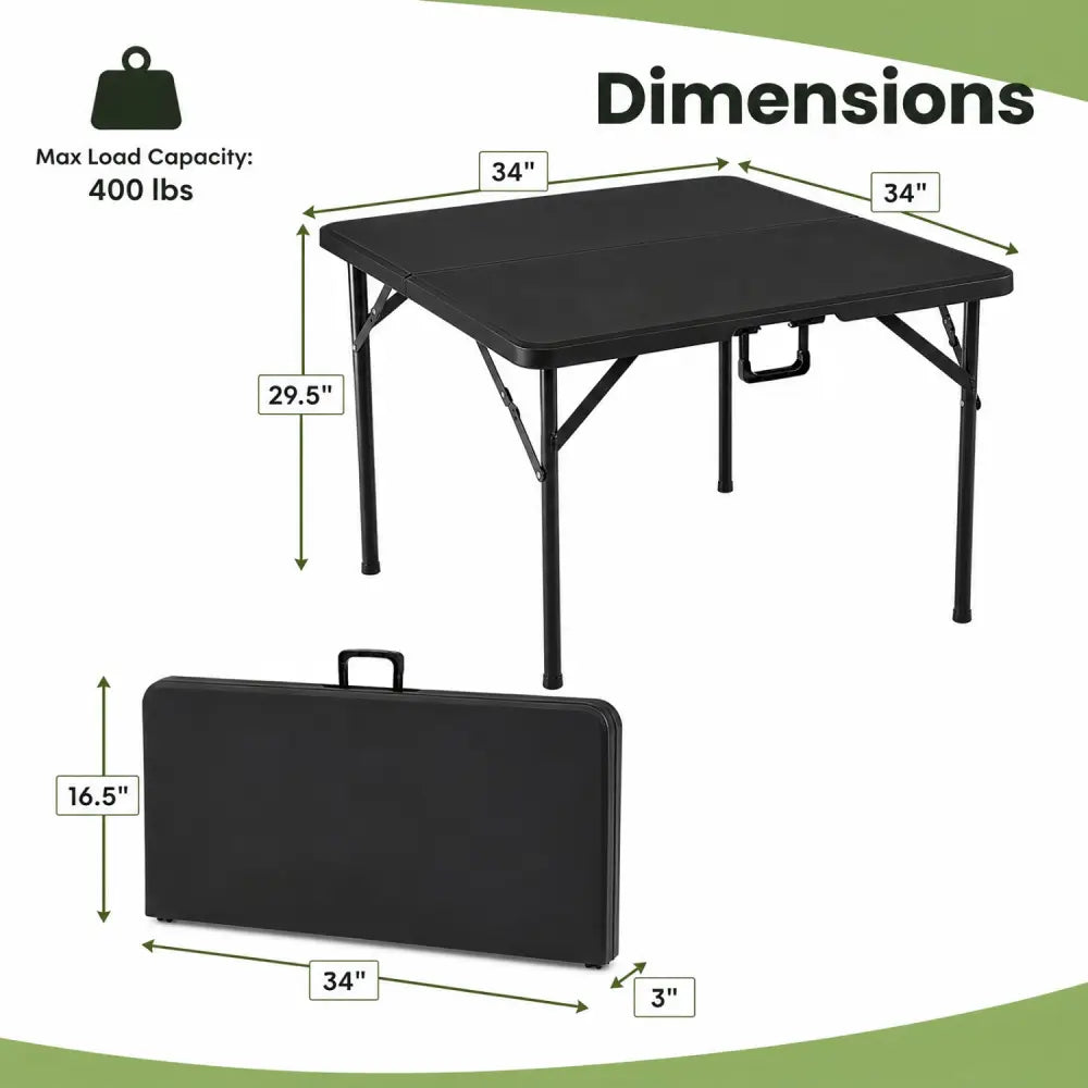 34 Inch Square Foldable Card Table with Carrying Handle-Black - Black - Picnic Tables