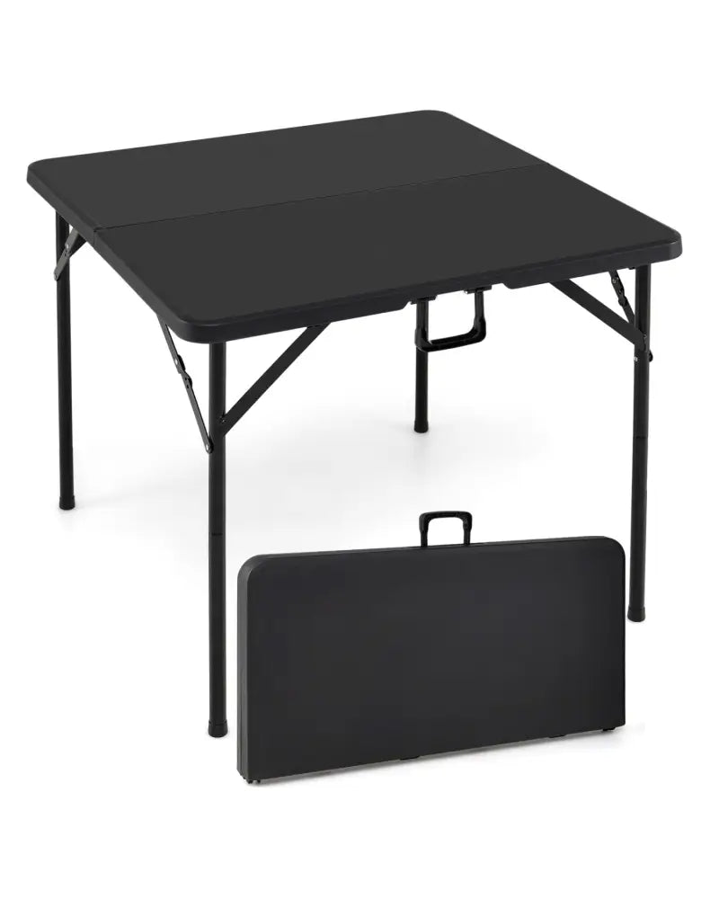 34 Inch Square Foldable Card Table with Carrying Handle-Black - Black - Picnic Tables