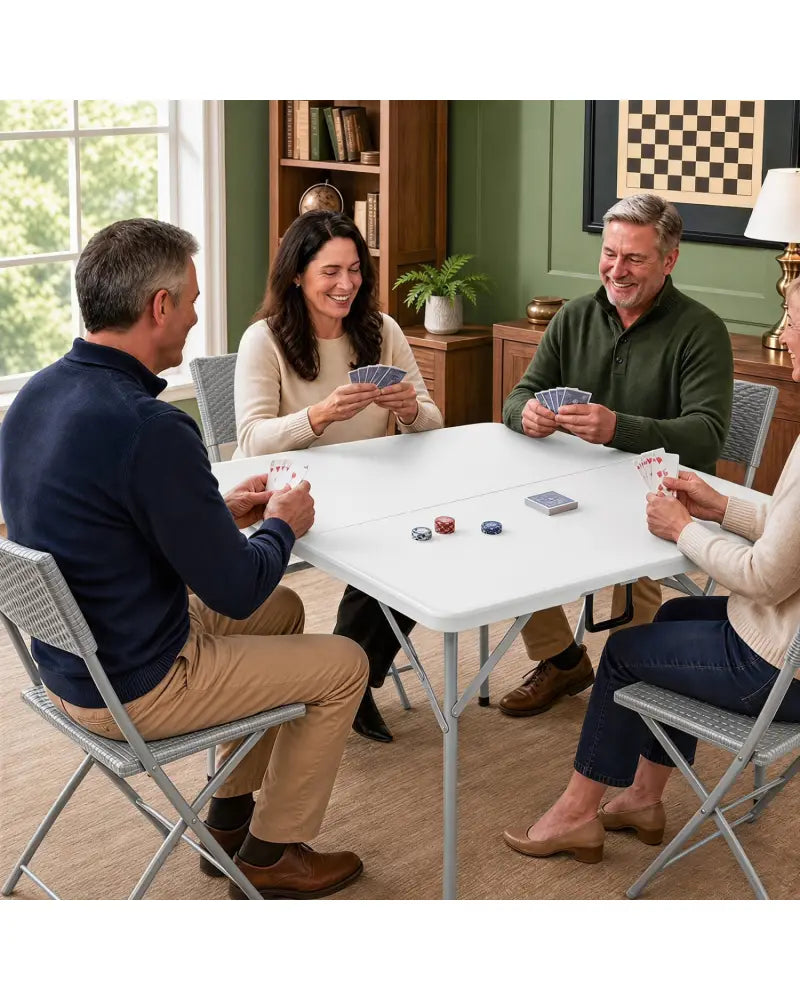 34 Inch Square Foldable Card Table with Carrying Handle-White - White - Picnic Tables