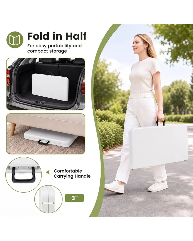 34 Inch Square Foldable Card Table with Carrying Handle-White - White - Picnic Tables