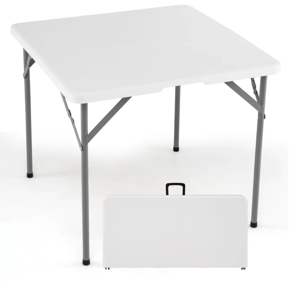 34 Inch Square Foldable Card Table with Carrying Handle-White - White - Picnic Tables