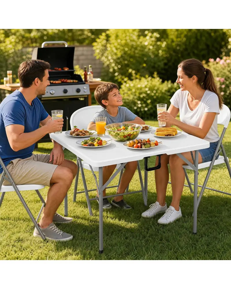 34 Inch Square Foldable Card Table with Carrying Handle-White - White - Picnic Tables