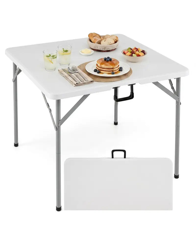 34 Inch Square Foldable Card Table with Carrying Handle-White - White - Picnic Tables