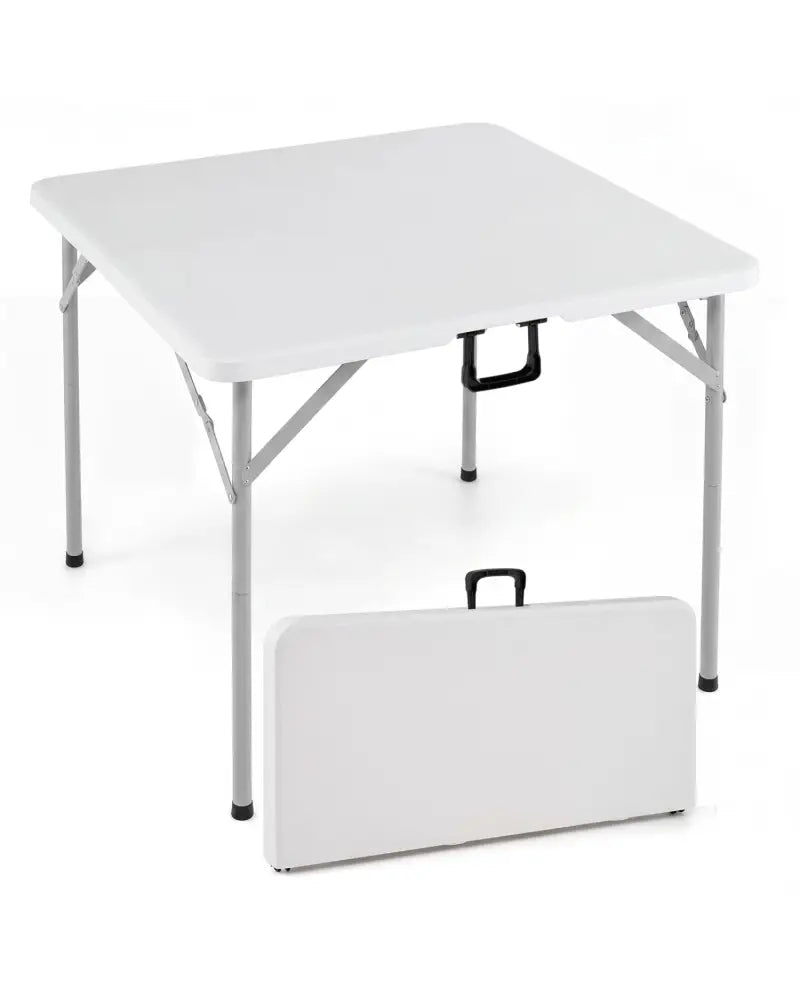 34 Inch Square Foldable Card Table with Carrying Handle-White - White - Picnic Tables