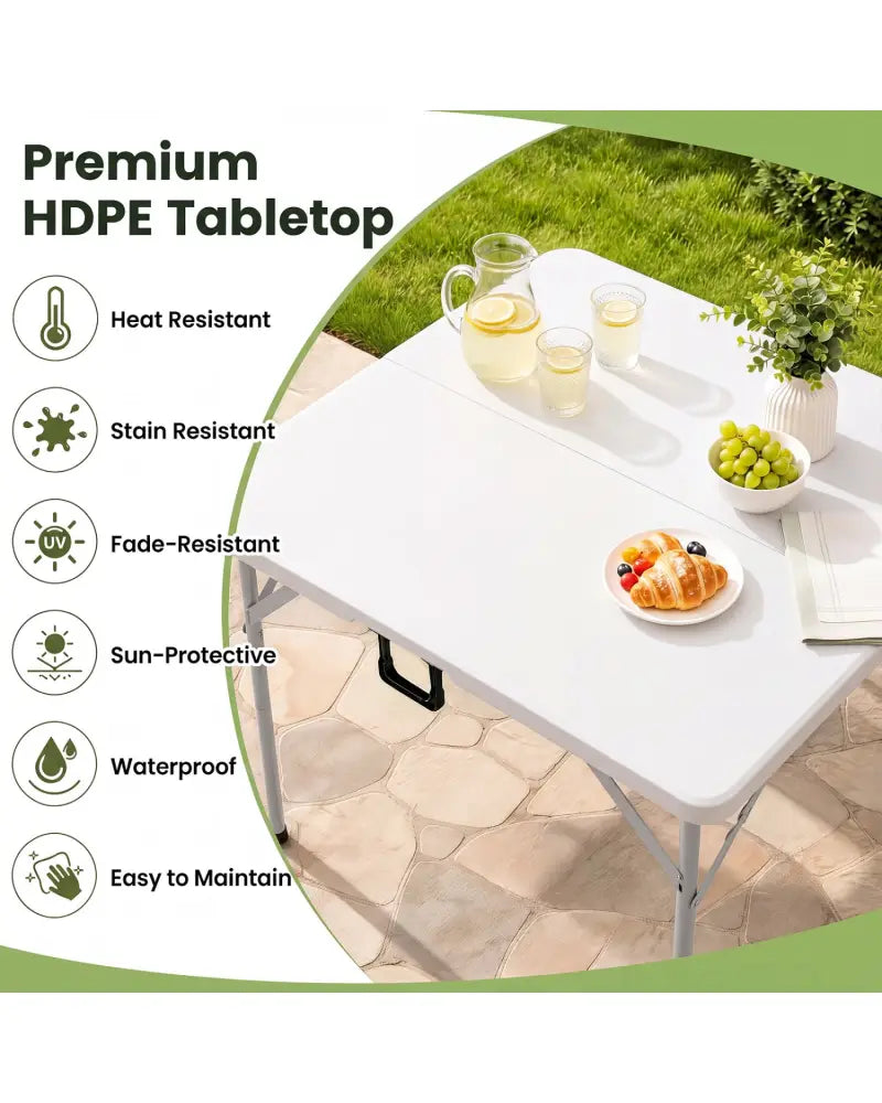 34 Inch Square Foldable Card Table with Carrying Handle-White - White - Picnic Tables