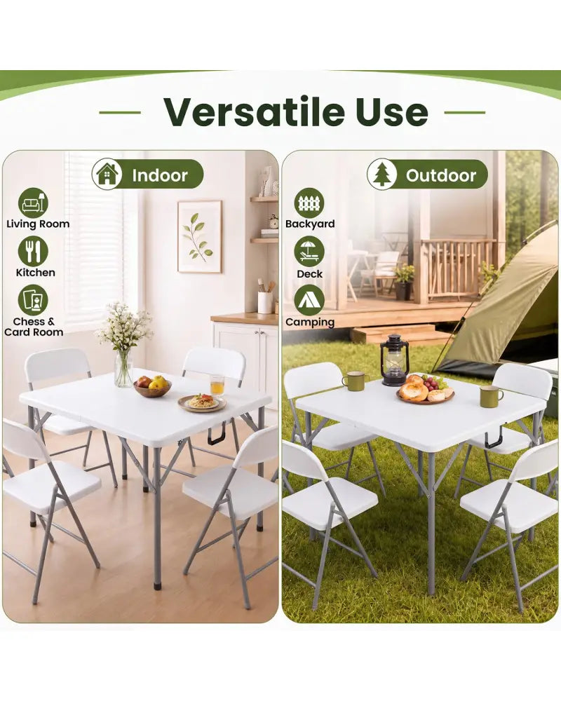 34 Inch Square Foldable Card Table with Carrying Handle-White - White - Picnic Tables